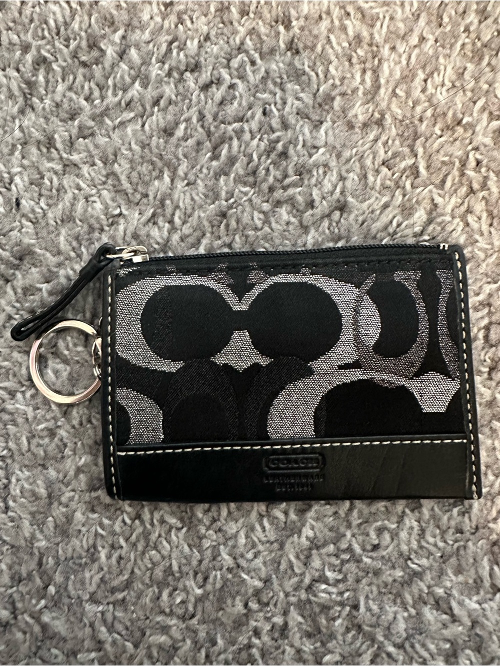 Coach Black and Signature Card Case with Key Ring